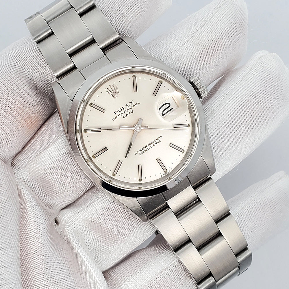 Rolex Oyster Perpetual Date 34mm Silver Index Dial Oyster Watch 1500