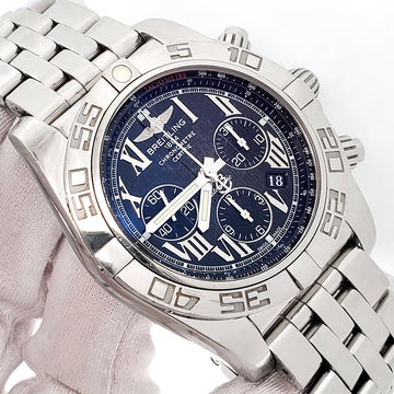 Breitling Chronomat B01 Blue Roman Dial Chronograph Steel Mens 44mm Watch AB0110