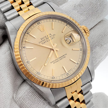 Rolex Datejust 36mm Champagne Dial Yellow Gold/Steel Jubilee Watch 16233