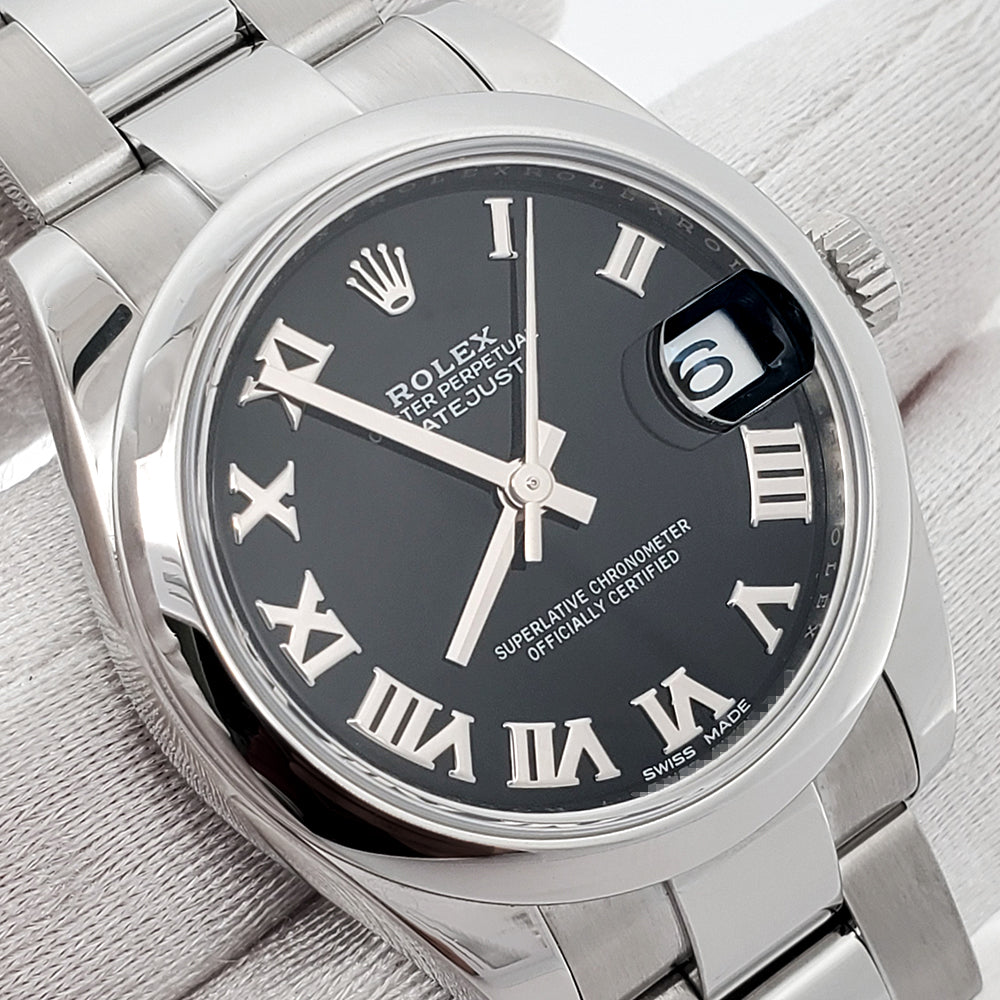 Rolex Datejust 31mm Black Roman Dial Steel Oyster Watch 178240