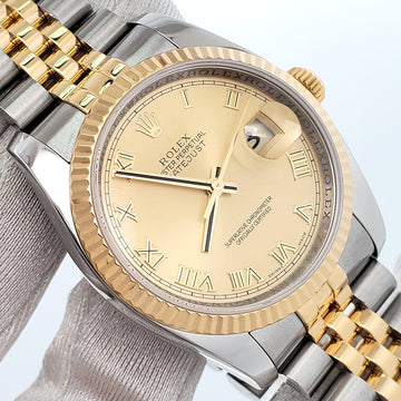 Rolex Datejust 36mm 116233 2-Tone Champagne Roman Dial Jubilee Watch Box Papers