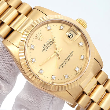 Rolex President Datejust 31mm Factory Champagne Diamond Yellow Gold Watch 68278 Box Papers