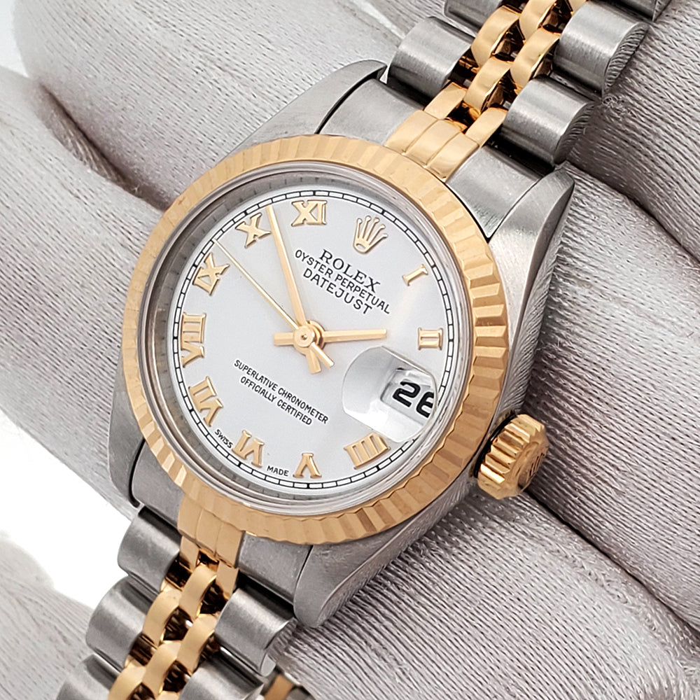 Rolex Datejust 26mm 79173 White Roman 2-Tone Yellow Gold/Steel Jubilee Watch Papers