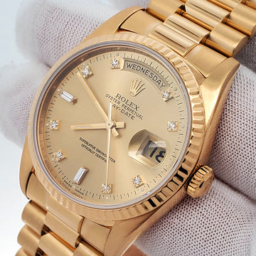 Rolex President Day-Date 36mm Factory Diamond Dial Double-Quick Yellow Gold Watch 18238 Box Papers