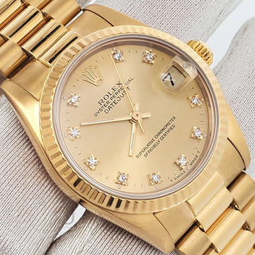 Rolex President Datejust 31mm Factory Champagne Diamond Yellow Gold Watch 68278