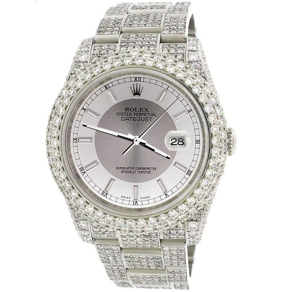 Rolex Datejust 36mm 116200 Pave 16.9CT Diamond Bezel/Case/Bracelet/Silver Tuxedo Dial Watch Box Papers