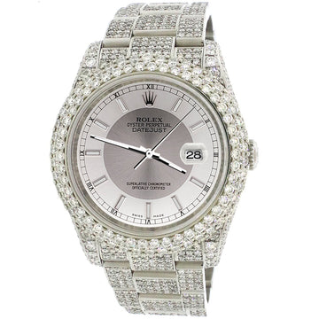 Rolex Datejust 36mm 116200 Pave 16.9CT Diamond Bezel/Case/Bracelet/Silver Tuxedo Dial Watch Box Papers