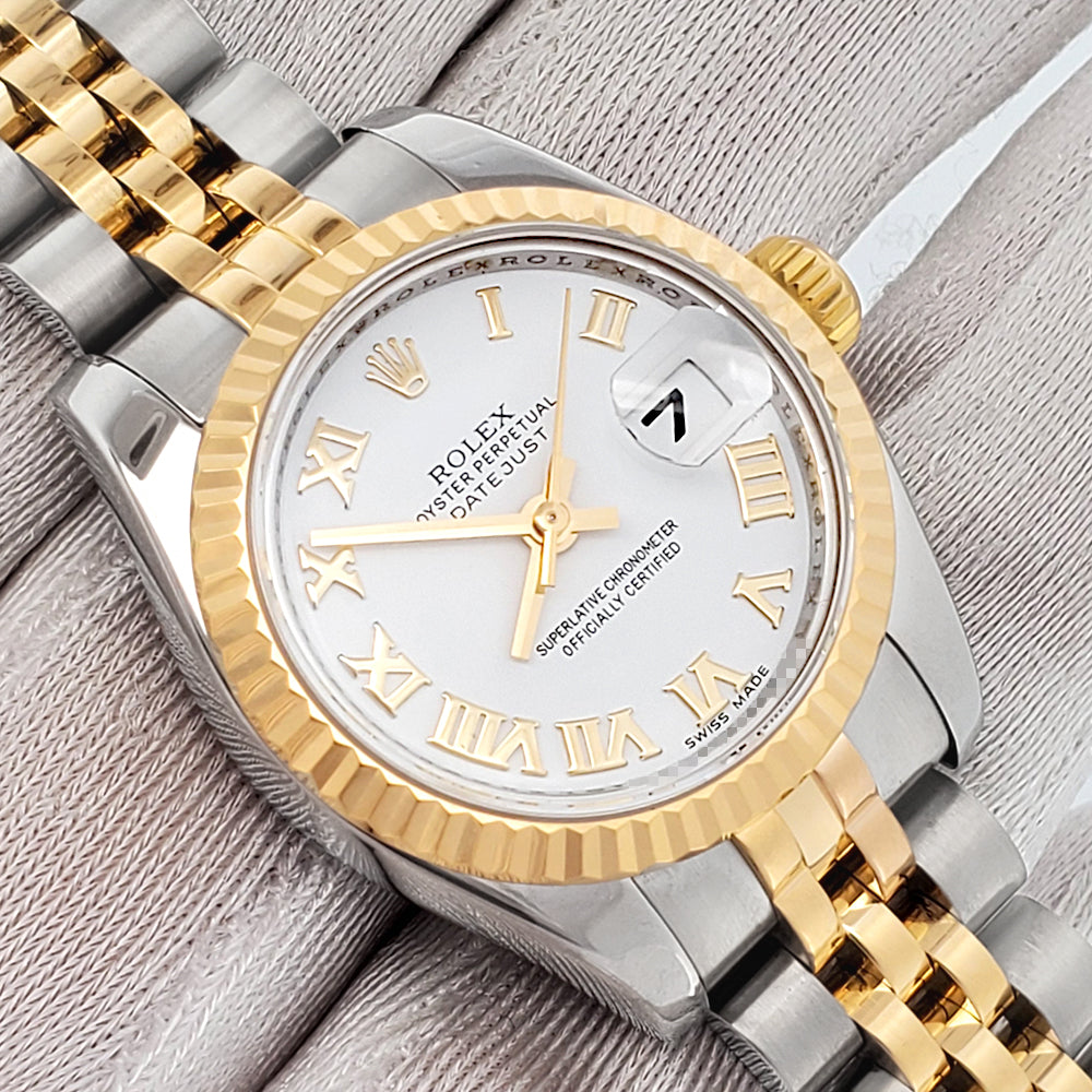 Rolex Datejust 26mm White Roman 2-tone Yellow Gold/Steel Jubilee Watch 179173