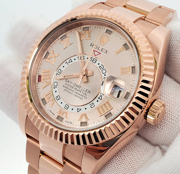 Rolex Sky-Dweller 42mm Sundust Roman Dial Rose Gold Watch 326935 Box Papers