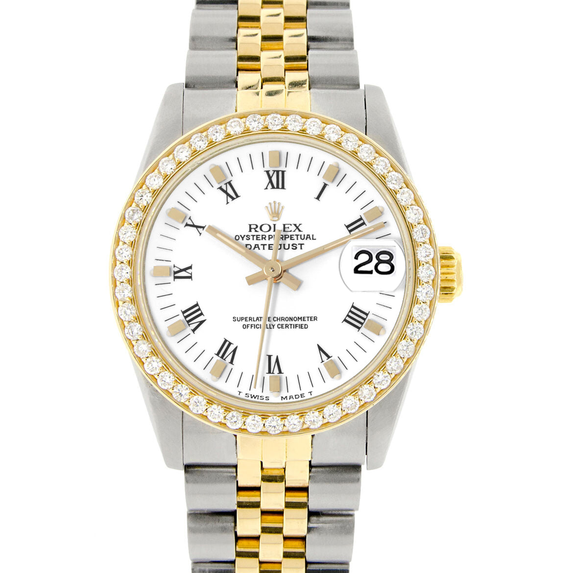 Rolex Datejust 2-tone 31mm 68273 White Roman Dial Watch With 0.95ct Diamond Bezel