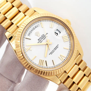2023 Rolex President Day-Date 40 Yellow Gold White Roman Dial Watch 228238 Box Papers
