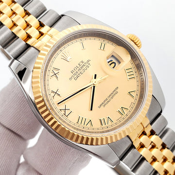 2010 Rolex Datejust Champagne Roman Dial 2-Tone Yellow Gold/Steel Jubilee 36mm 116233 Watch Box Papers