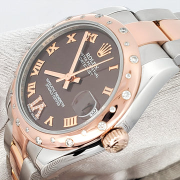 Rolex Datejust 31mm 2-tone Rose Gold/Steel Factory Scattered Diamond Bezel Chocolate VI Roman Watch 178341