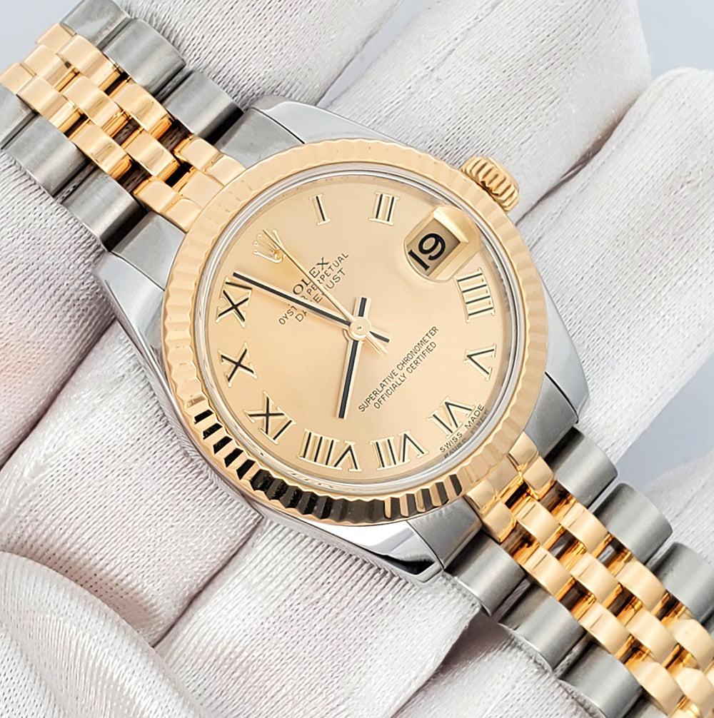 Rolex Datejust 31mm Champagne Roman 2-tone Yellow Gold/Steel Jubilee Watch 178273