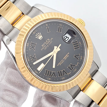 Rolex Datejust II 41mm Black Roman Dial 2-Tone Yellow Gold/ Steel Watch 116333 Box/Papers/Tag