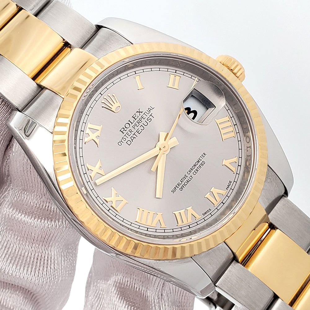 Rolex Datejust 36mm Slate Roman 2-Tone Yellow Gold/Steel Oyster Watch 116233 Box/Papers/Tag
