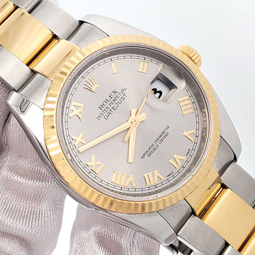Rolex Datejust 36mm Slate Roman 2-Tone Yellow Gold/Steel Oyster Watch 116233 Box/Papers/Tag