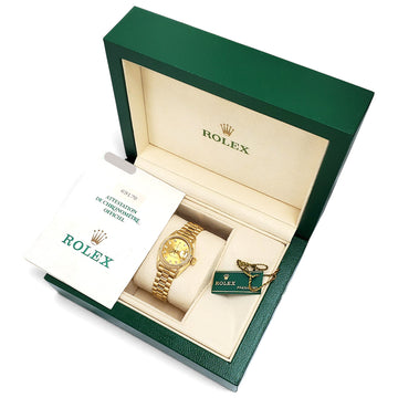 1990 Rolex President Datejust Factory Champagne Diamond Dial Yellow Gold 26mm Watch 69178 Box/Papers/Tag