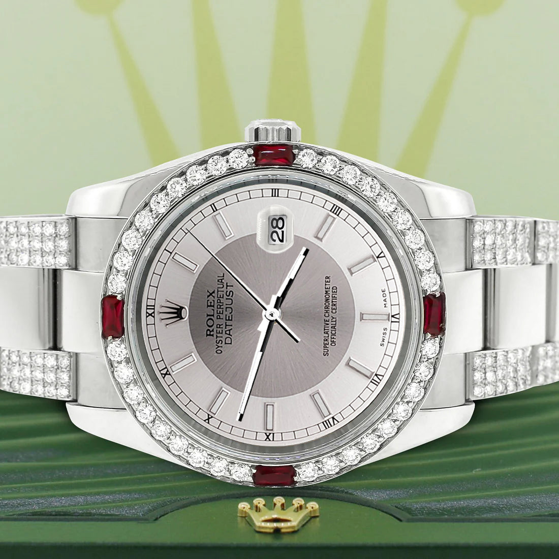 Rolex Datejust 36mm 4.5Ct Diamond Bezel/Bracelet/Silver Tuxedo Dial 116200 Steel Watch