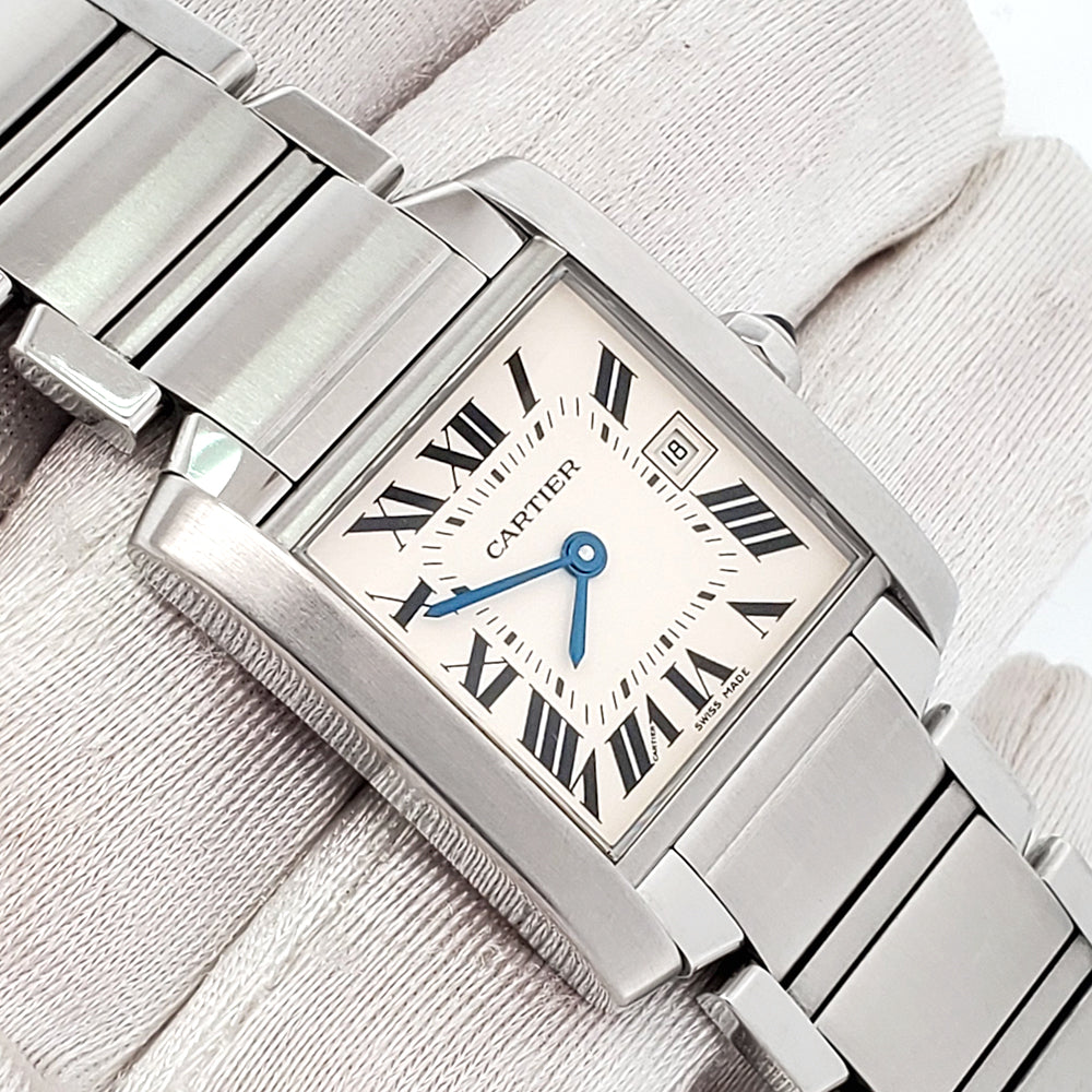 Cartier Tank Francaise 25mm White Roman Dial Stainless Steel Quartz Watch 2465 W51011Q3