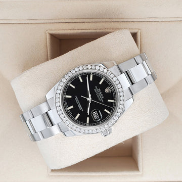 Rolex Datejust Midsize 31mm 178240 Black Index Dial Watch With 0.95ct Diamond Bezel