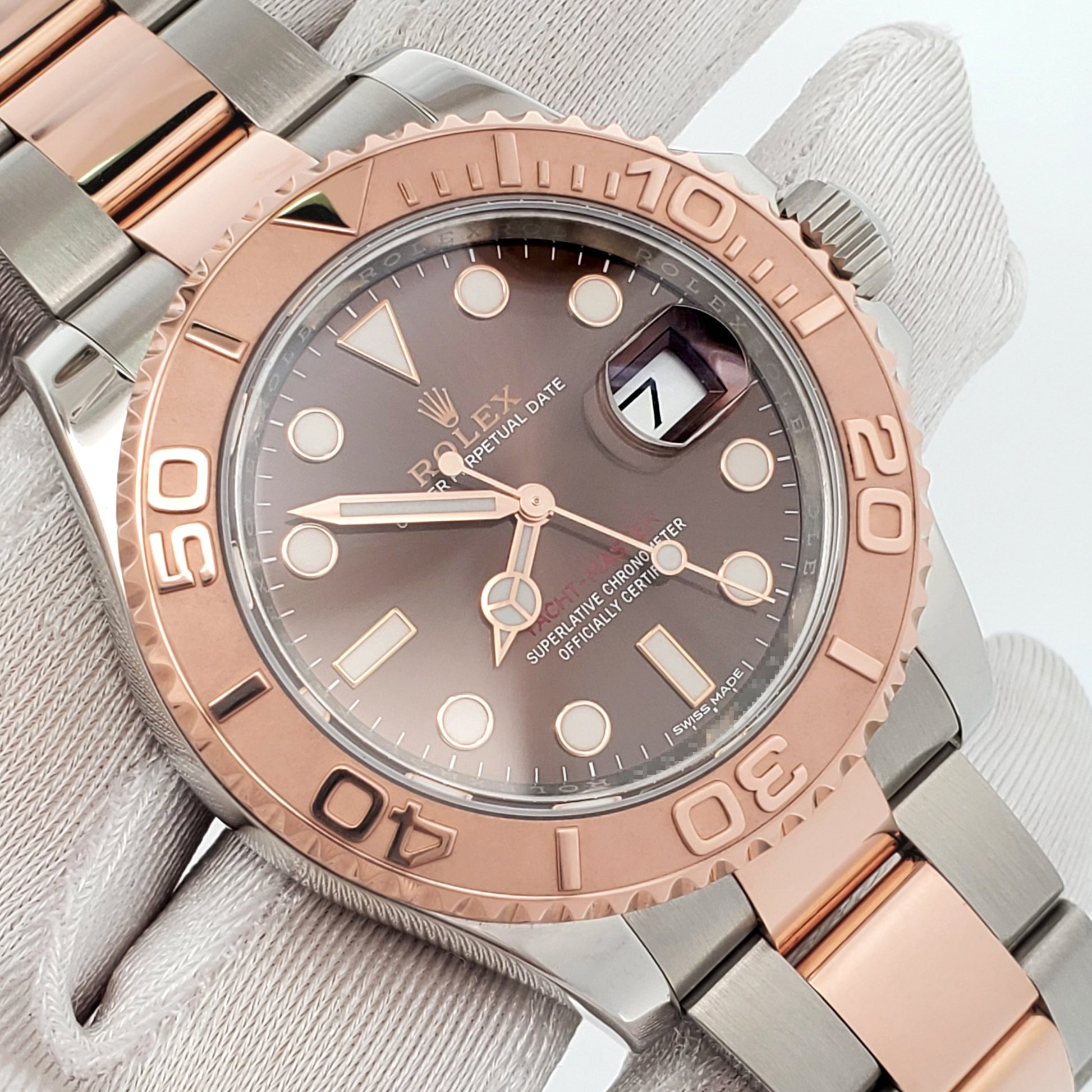 Mint Rolex Yacht-Master 40mm Chocolate Dial 2-Tone Rose Gold/Steel Watch 116621 Box Service Papers