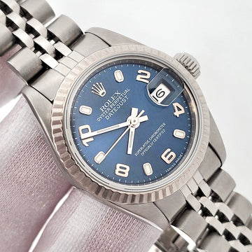1984 Rolex Datejust Ladies Blue Arabic Dial White Gold Fluted Bezel Steel Jubilee 26mm Watch 69174