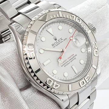 Rolex Yacht-Master 40mm Platinum Bezel Silver Dial Oyster Steel Watch 16622 Box Papers