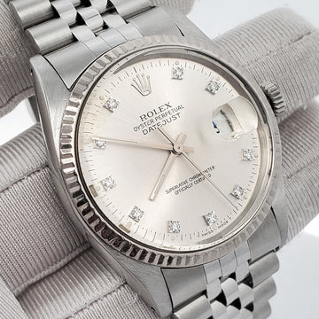 Rolex Datejust 36mm 16014 Factory Silver Diamond Dial Stainless Steel Jubilee Watch