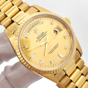 1996 Rolex President Day-Date Factory Diamond Dial Double-Quick Yellow Gold 36mm Watch 18238 Box/Papers/Tag