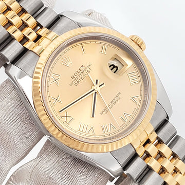 Rolex Datejust 36mm 116233 2-Tone Champagne Roman Dial Jubilee Watch Box Papers