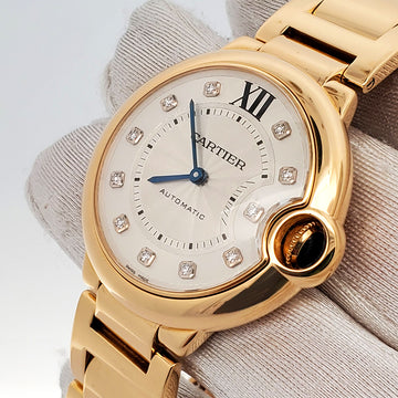 Cartier Ballon Bleu 36mm Factory Silver Diamond Dial Yellow Gold Watch 3002