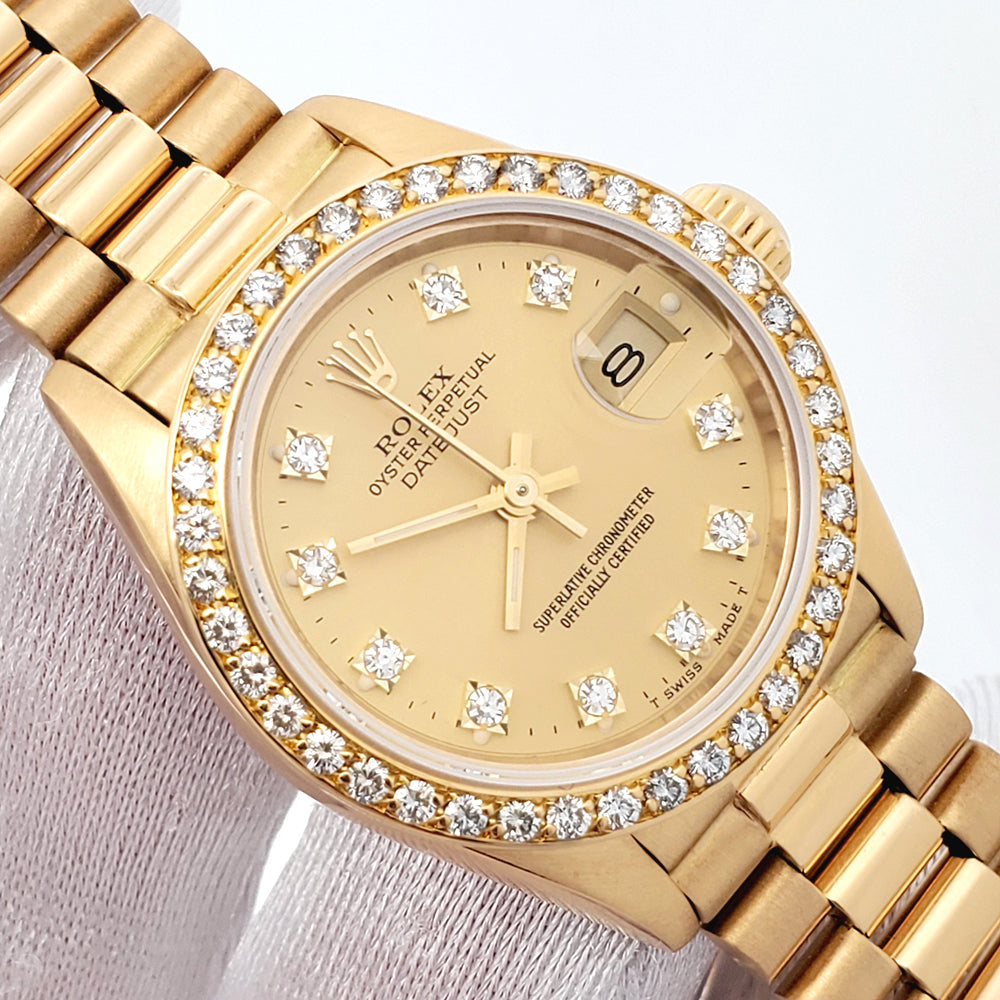 Rolex President Datejust 69138 26mm Factory Champagne Diamond Dial/Bezel Yellow Gold Watch