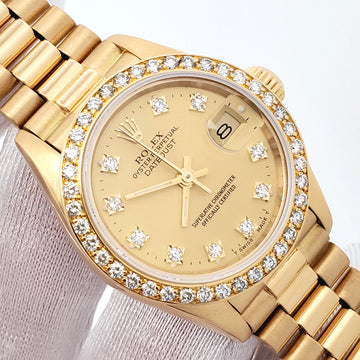 Rolex President Datejust 69138 26mm Factory Champagne Diamond Dial/Bezel Yellow Gold Watch