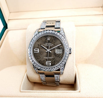 Rolex Datejust 36mm 5.9ct Diamond Bezel/Lugs/Bracelet/Rhodium Floral Dial Steel Watch 116200 Box Papers