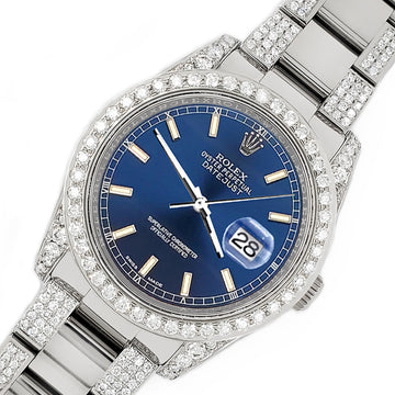 Rolex Datejust 36mm 5.9ct Diamond Bezel/Lugs/Bracelet/Blue Index Dial Steel Watch 116200 Box Papers