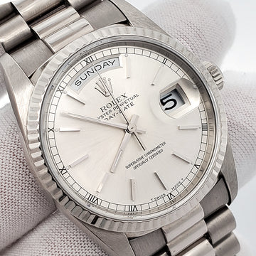 Rolex President Day-Date 36mm Silver Dial White Gold Watch 18239