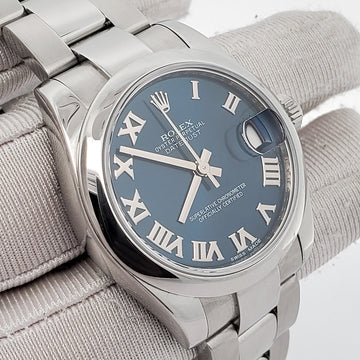 Rolex Datejust Midsize 31mm Blue Roman Dial Steel 178240 Watch Box Papers
