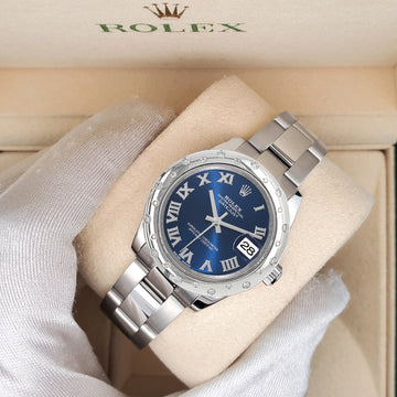 Rolex Datejust Midsize 31mm Blue Roman Dial Scattered Diamond Bezel Watch 178240
