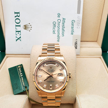 Rolex President Day-Date 36mm Factory Champagne Diamond Dial Yellow Gold Watch 118238