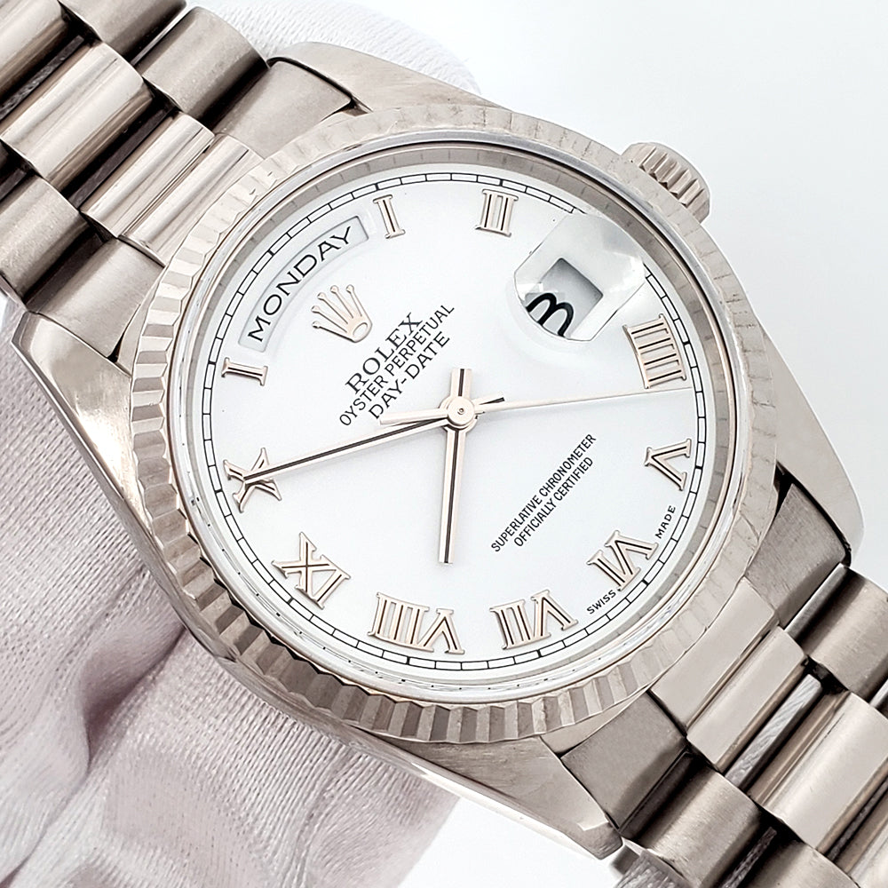 Rolex President Day-Date White Gold Roman Dial 36mm Watch 18239 Box Papers
