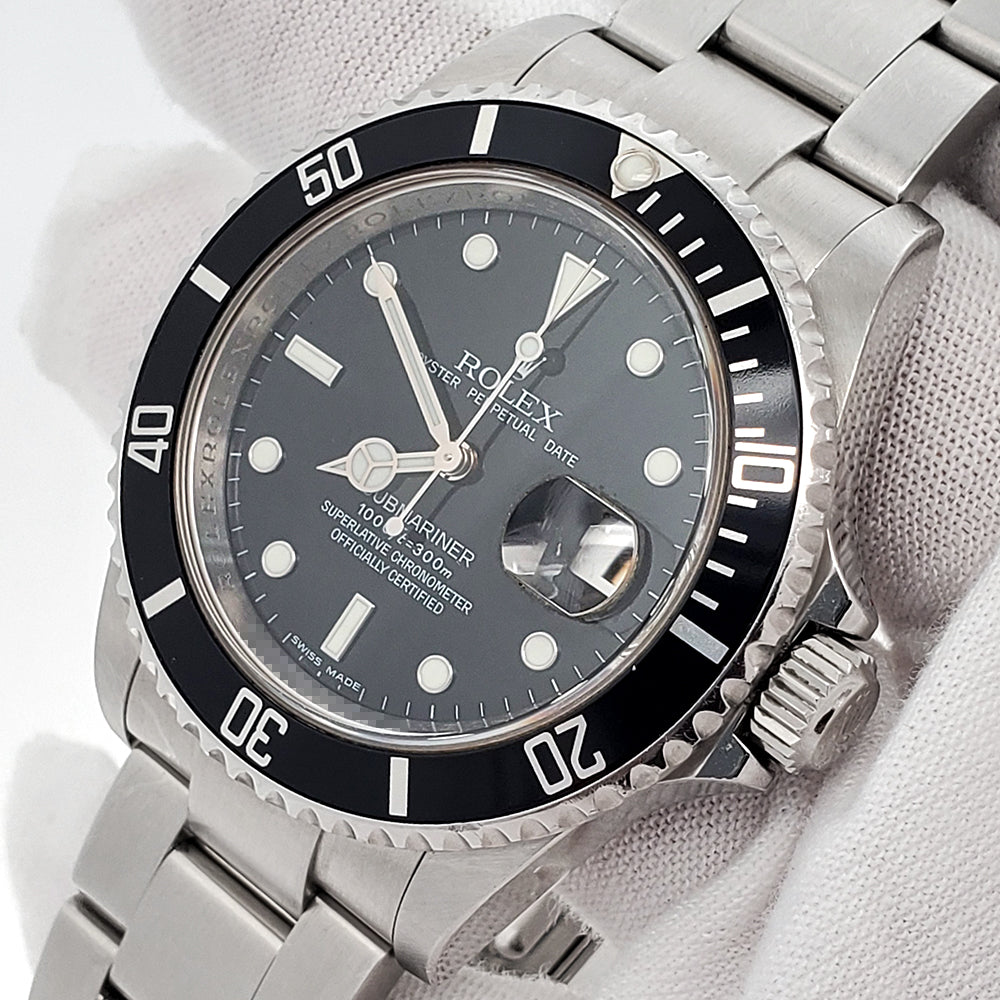 Rolex Submariner Date 40mm Black Dial Steel Oyster Watch 16610 Box Papers