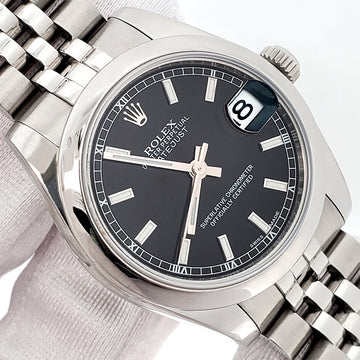 Rolex Datejust Black Index Steel Jubilee 31mm Watch 178240 Box Papers
