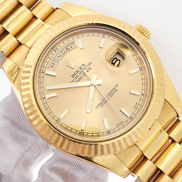 Rolex President Day-Date II 41mm Champagne Index Yellow Gold Watch 218238 Box Papers