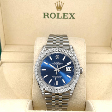 Rolex Datejust 41 4.4CT Diamond Bezel/Lugs/Blue Index Dial Jubilee Watch 126300 Box Papers