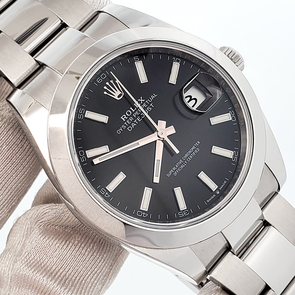 2019 Rolex Datejust 41mm Black Index Dial Steel Oyster Watch 126300 Box/Papers/Tag