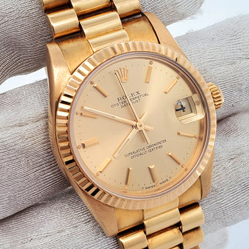 Rolex President Datejust 31mm Champagne Stick Dial Yellow Gold Watch 68278 Box Papers