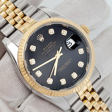Rolex Datejust 36mm Factory Black Diamond 2-Tone Yellow Gold/Steel Jubilee Watch 116233