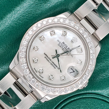 Rolex Datejust Midsize 31mm 1.62ct Bezel/White MOP Diamond Dial Steel Oyster Watch