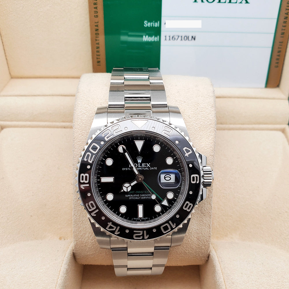 Rolex GMT-Master II 40mm Black Ceramic Bezel Steel Oyster Watch 116710